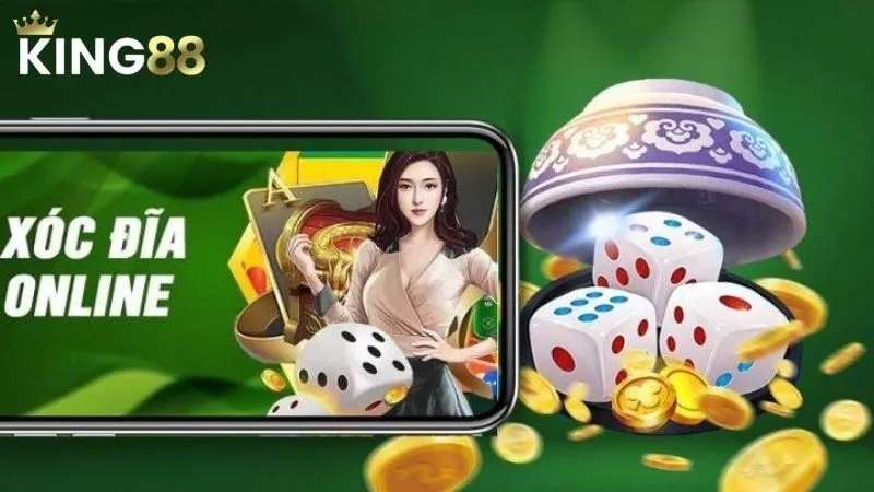 Xóc Đĩa KING88 với màn chơi trên điện thoại, bát và quân vị.